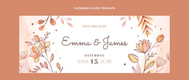 Portada de facebook de boda dibujada a mano en acuarela