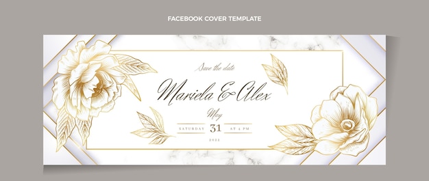 Vector gratuito portada de facebook de boda dorada de lujo realista