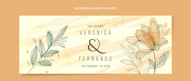 Vector gratuito portada de facebook de boda floral dibujada a mano