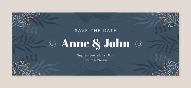 Portada de facebook de boda plana dibujada a mano