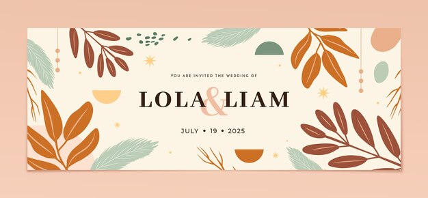 Portada de facebook boho plana dibujada a mano de boda