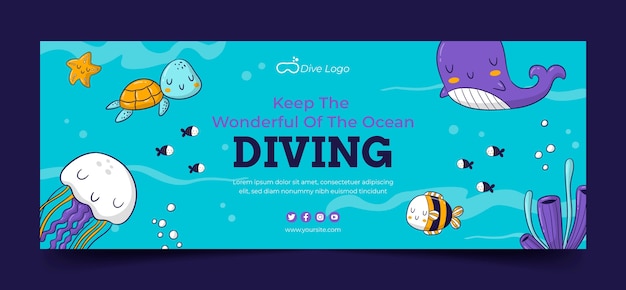 Portada de facebook de buceo dibujada a mano