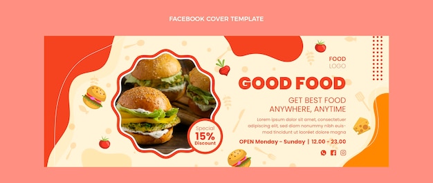 Portada de facebook de buena comida de diseño plano