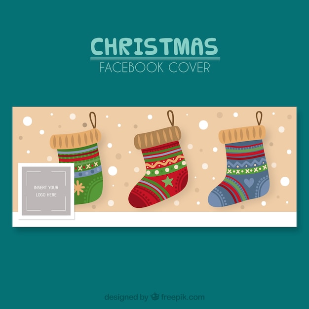 Vector gratuito portada de facebook con calcetines navideños