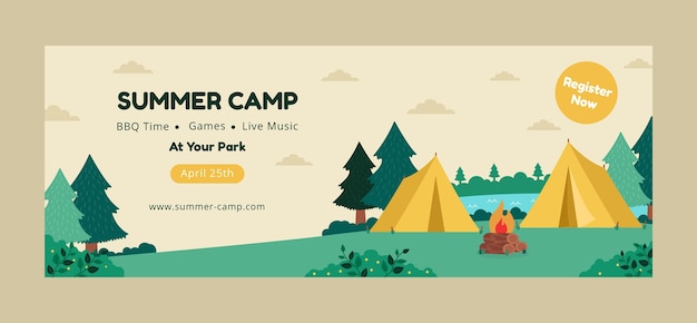 Vector gratuito portada de facebook de campamento de verano dibujada a mano