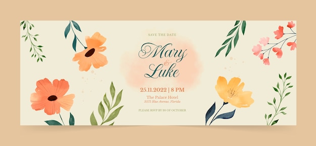Portada de facebook de celebración de boda en acuarela