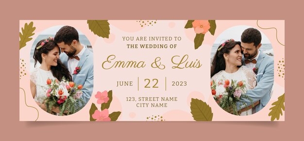 Portada de facebook de celebración de boda de diseño plano