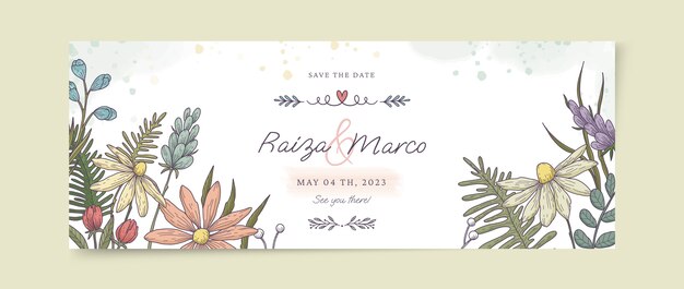 Portada de facebook de celebración de boda de textura dibujada a mano