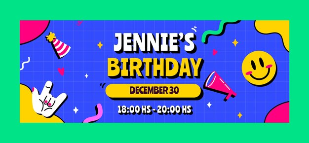 Portada de facebook de celebración de cumpleaños dibujada a mano