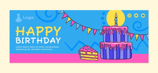 Portada de facebook de celebración de cumpleaños dibujada a mano