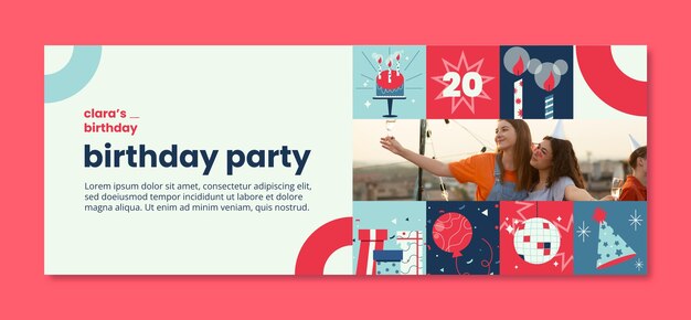 Portada de facebook de celebración de cumpleaños de diseño plano