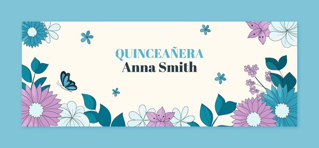 Portada de facebook de celebración de quinceañera dibujada a mano