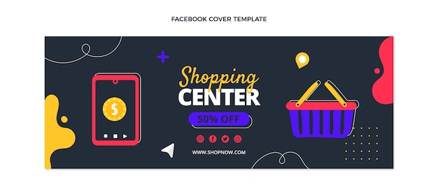 Vector gratuito portada de facebook de centro comercial dibujada a mano