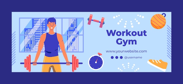 Portada de facebook de centro de gimnasio de diseño plano