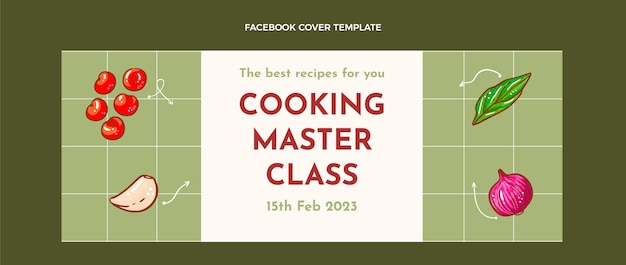 Vector gratuito portada de facebook de clase magistral de cocina dibujada a mano