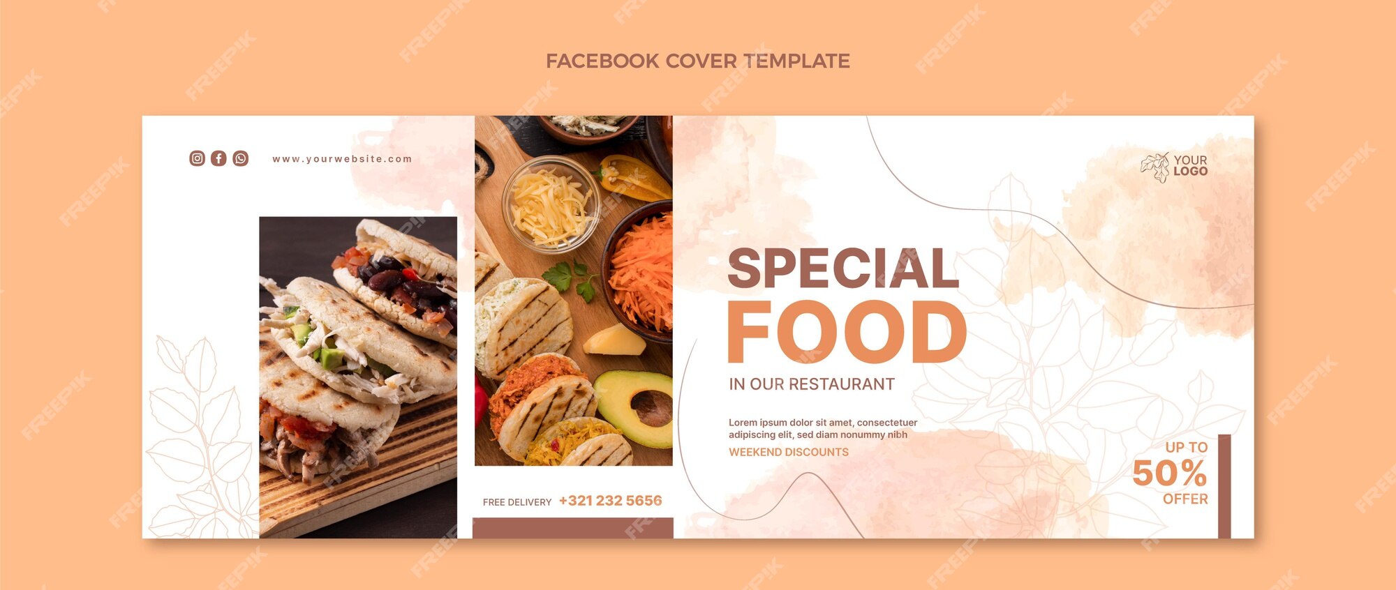 Portada de facebook de comida de acuarela | Vector Gratis