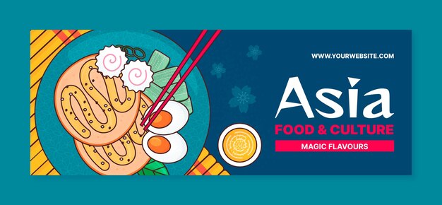Portada de facebook de comida asiática dibujada a mano
