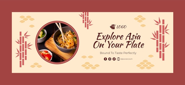 Portada de facebook de comida asiática sabrosa de diseño plano