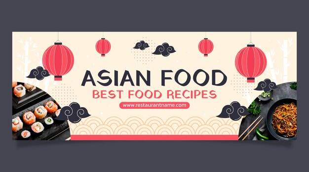 Portada de facebook de comida asiática sabrosa de diseño plano