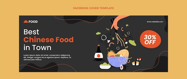 Portada de facebook de comida de diseño plano