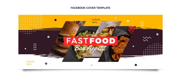 Portada de facebook de comida de diseño plano