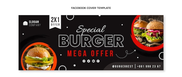 Portada de facebook de comida de diseño plano