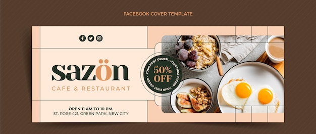 Vector gratuito portada de facebook de comida de diseño plano