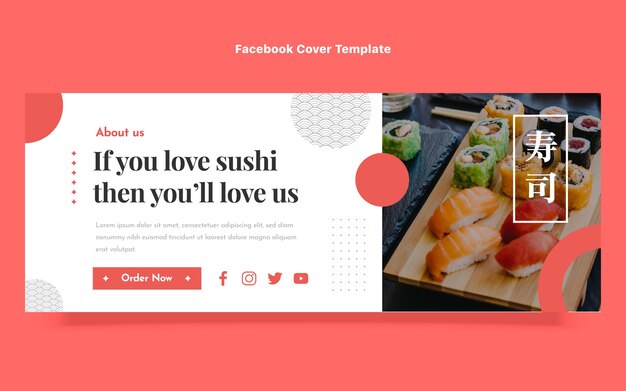 Portada de facebook de comida de diseño plano