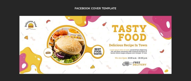 Portada de facebook de comida de diseño plano
