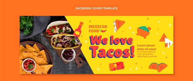 Portada de facebook de comida mexicana estilo plano