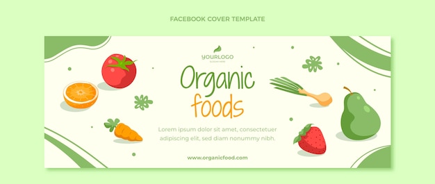 Portada de facebook de comida orgánica de diseño plano