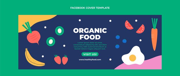 Portada de facebook de comida orgánica de diseño plano