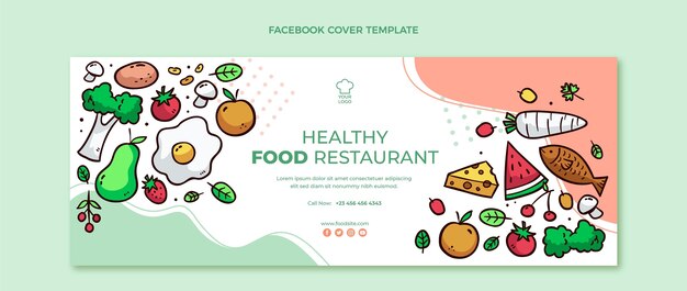 Portada de facebook de comida sana dibujada a mano
