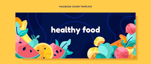 Vector gratuito portada de facebook de comida sana de diseño plano