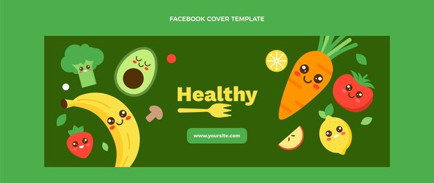 Portada de facebook de comida sana de diseño plano