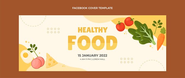 Portada de facebook de comida sana de diseño plano