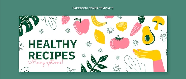 Portada de facebook de comida sana de diseño plano