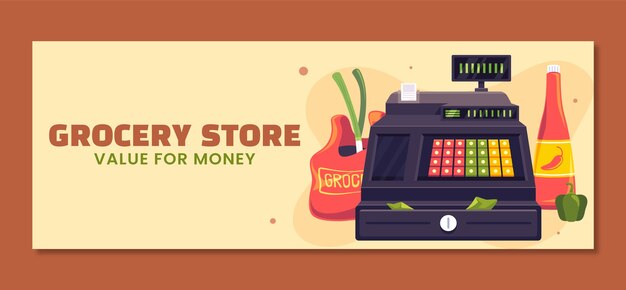 Portada de Facebook de compras de comestibles dibujada a mano