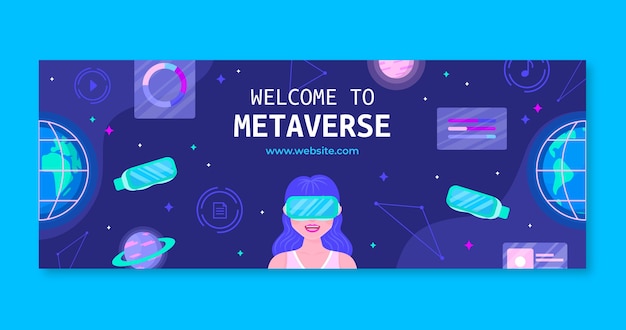 Portada de facebook de concepto de metaverso de diseño plano