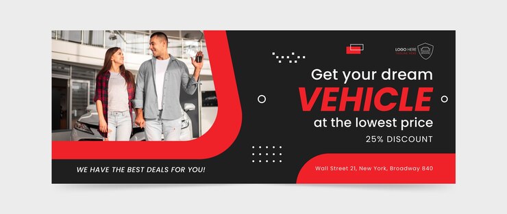 Vector gratuito portada de facebook de concesionario de coches de diseño plano