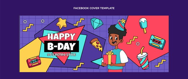 Portada de facebook de cumpleaños de los 90 dibujada a mano