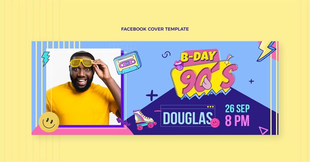 Vector gratuito portada de facebook de cumpleaños de los 90 dibujada a mano