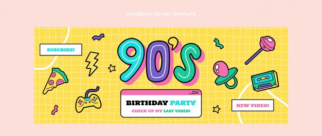 Portada de facebook de cumpleaños de los 90 dibujada a mano