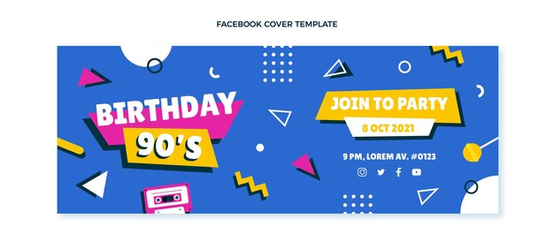 Portada de facebook de cumpleaños de los 90 dibujada a mano