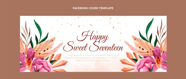Portada de facebook de cumpleaños boho acuarela