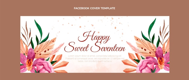 Vector gratuito portada de facebook de cumpleaños boho acuarela