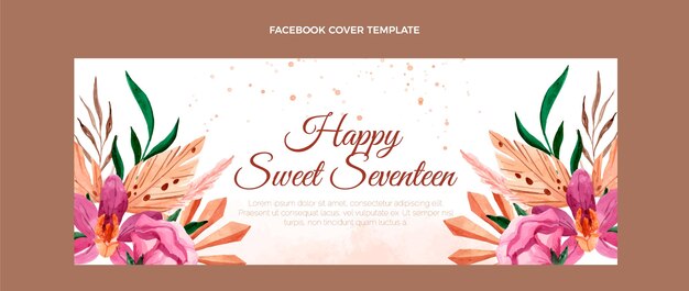 Portada de facebook de cumpleaños boho acuarela