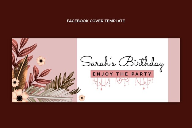 Portada de facebook de cumpleaños boho acuarela