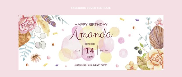 Portada de facebook de cumpleaños boho acuarela