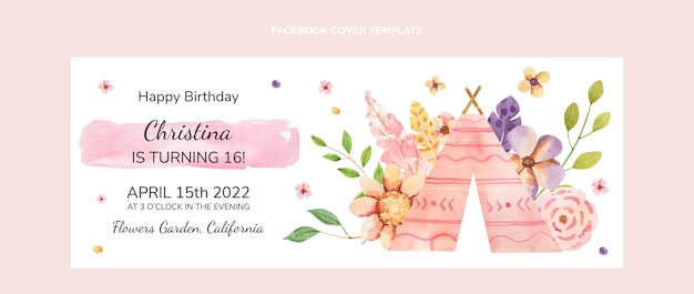 Portada de facebook de cumpleaños boho acuarela